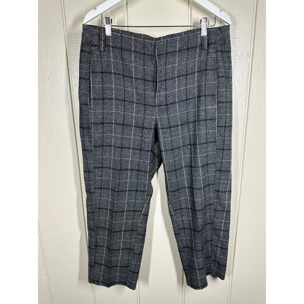 Free People Pants Womens 12 Grey Plaid Cropped Straight Leg Trousers Casual